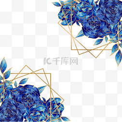玫瑰花框图片_蓝色花朵玫瑰花蓝金花卉植物叶子
