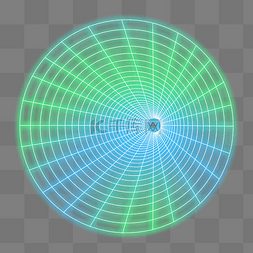 圆形线条几何图片_蓝色绿色霓虹光感发光立体空间透