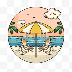海边清凉图片_圆形彩色夏季卡通海边装饰