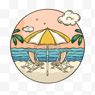 圆形彩色夏季卡通海边装饰