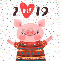 猪背景素材图片_2019 新年贺卡设计。
