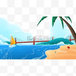 海边椰树风景图片_蓝色矢量肌理夏天
