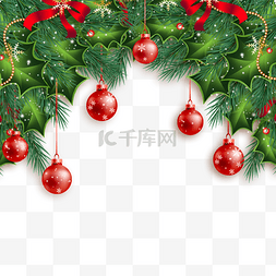 淡雅圣诞节花环图片_圣诞节绿叶圆球边框标签装饰