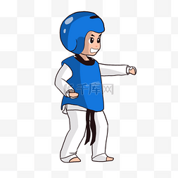 穿着蓝色护具的跆拳道小朋友
