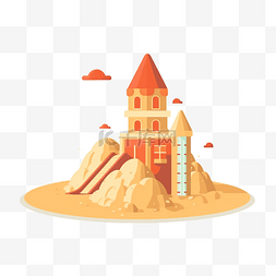 城堡风图片_夏季扁平卡通风沙滩城堡