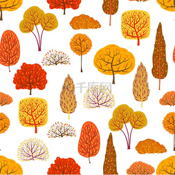 无缝图案搭配秋季风格的树木景观