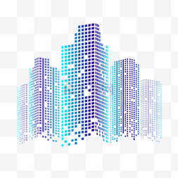 城市建筑抽象图片_未来派渐变风格抽象色块组合城市