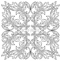 滚动的扇叶图片_巴洛克风格的装饰花卉瓷砖。