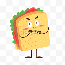 可爱卡通面包图片_卡通快餐拟人可爱三明治面包插画
