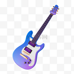 猫和吉他图片_蓝紫渐变电吉他