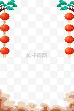 新年海报素材图片_春节开工大吉松树红灯笼海报边框
