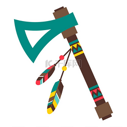 美国土著图片_美洲印第安人战斧的插图。