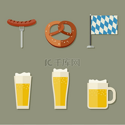 烧烤和啤酒图片_啤酒图标啤酒图标配椒盐卷饼和香