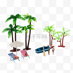 立夏夏季椰子树和沙滩椅