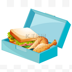 午餐盒与三明治和炸鸡