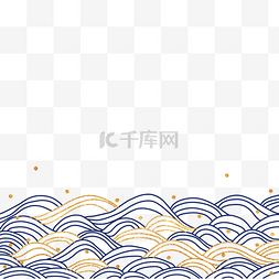 古典风格图片_浪花蓝色日式风格插画