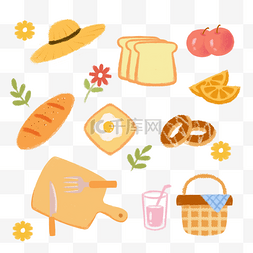 面包甜甜圈图片_春季春天野餐手账贴纸