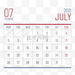 简约线框2021年七月日历
