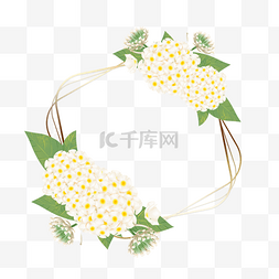 年开背景素材图片_绣球花卉水彩白色边框