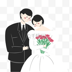手绘结婚的新婚夫妻合照插画