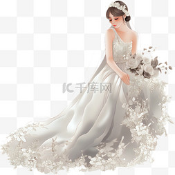 新娘扔捧花图片_卡通可爱婚礼新娘婚纱