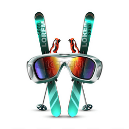 冰的背景集图片_彩色和孤立的滑雪俱乐部图标集与