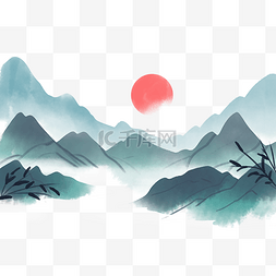 中水墨风景图片_古风夕阳仙侠山水中国风水墨