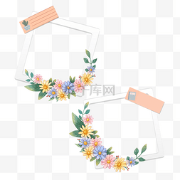 手绘彩色花卉边框图片_彩色编织花束手账花卉相框
