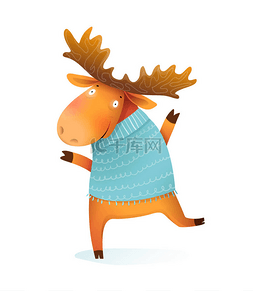 卡通驼鹿图片_驼鹿或麋鹿角色穿着冬季保暖毛衣