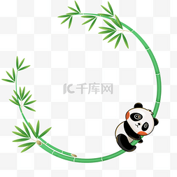 绿色淘宝卡通背景图片_爬竹子的熊猫绿色竹子花卉边框