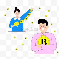 彩色手绘商务图图片_nft币金融人物插画怀里的金币