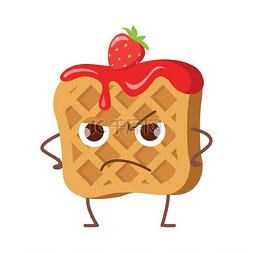 卡通华夫饼美食图片_分离出果酱和草莓的心烦华夫饼。