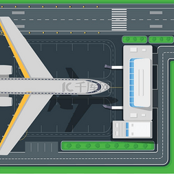 航空公司矢量图片_机场俯视图概念机场航站楼附近的