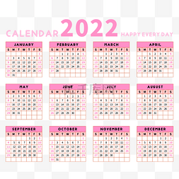 2022日历玫红色数字和色块