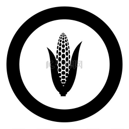 圆形矢量插图中的玉米图标黑色