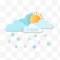 剪纸风格大雪天气淡蓝色云朵