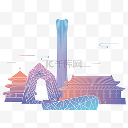 水墨城墙建筑图片_描边城市建筑北京