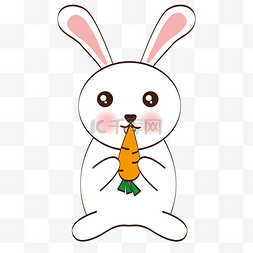 矢量手绘卡通吃萝卜的小白兔