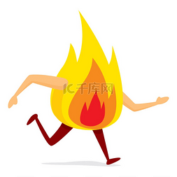 奔跑的消防员图片_火焰在奔跑中的卡通插图