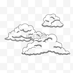 黑白素描天气雕刻风格可爱云彩