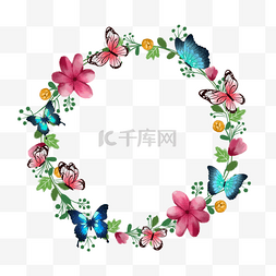 五颜六色花环花卉光效蝴蝶边框
