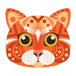 宠物猫素描图片_红猫头标志。矢量装饰徽.