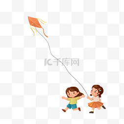 手抄报风筝素材图片_六一儿童节户外玩耍放风筝童年女