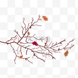 树枝红色线条叶片剪影