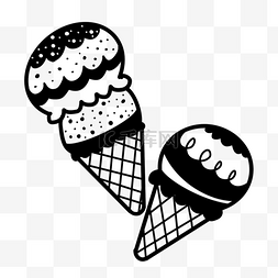 创意黑白单色涂鸦甜筒冰激凌