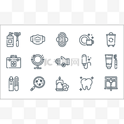 卫生习惯线条图标。线性集。优质