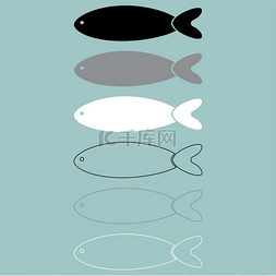 白色海洋动物图片_鱼黑色灰色白色图标。鱼黑色灰色