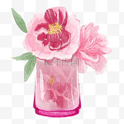 花瓶里的白色花朵图片_香水瓶水彩风格芍药