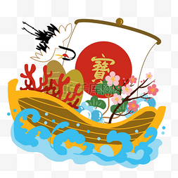 宝藏图背景图片_宝船日本新年用品可爱卡通风格