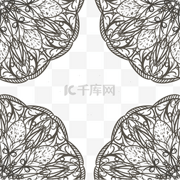 简笔黑白边框图片_抽象树叶造型线稿花纹边框